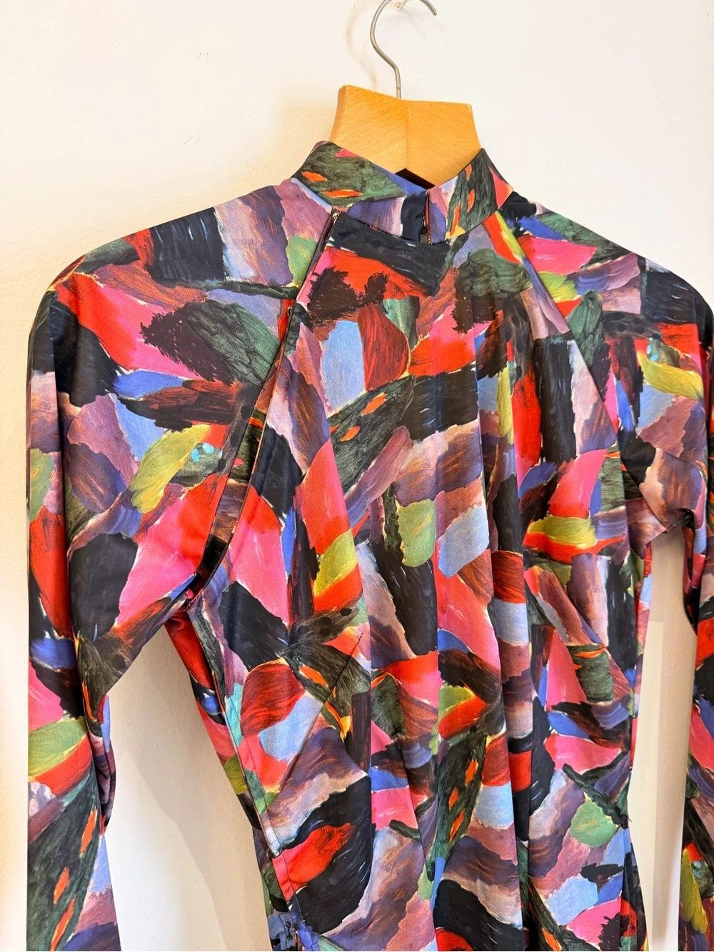 Vintage upper wrap Abstract Print Long Sleeve Midi Dress - Picture 2 of 3